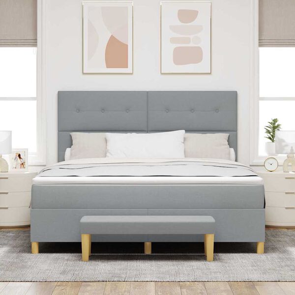 vidaXL Lit &agrave; ressorts avec matelas Gris clair 180 x 200 cm tissu