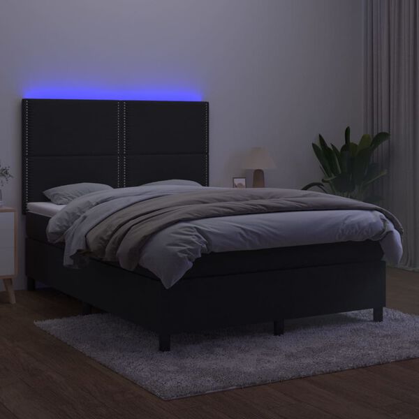 vidaXL Sommier &agrave; lattes de lit matelas et LED Noir 140x190 cm Velours