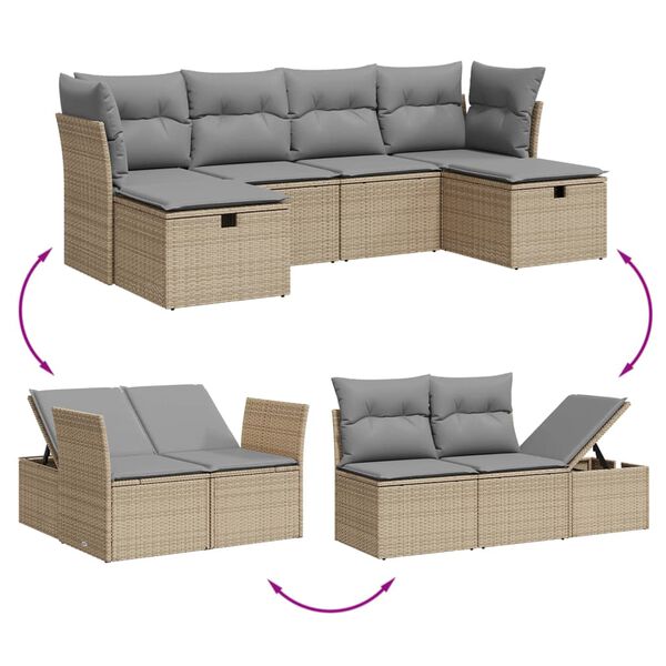 vidaXL Salon de jardin avec coussins 6pcs m&eacute;lange beige r&eacute;sine tress&eacute;e