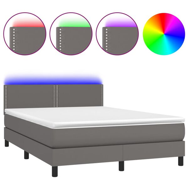 vidaXL Sommier à lattes de lit avec matelas et LED Gris 140x190 cm