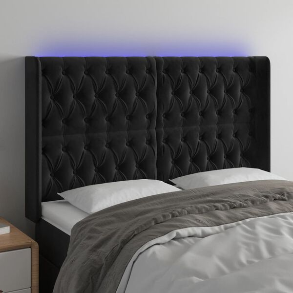 vidaXL T&ecirc;te de lit &agrave; LED Noir 163x16x118/128 cm Velours