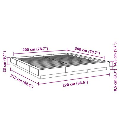 vidaXL Cadre de lit sans matelas chêne sonoma 200x200 cm