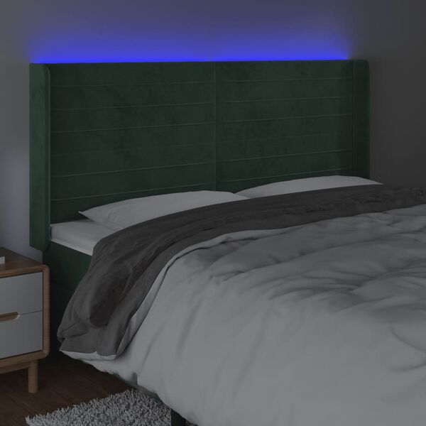 vidaXL T&ecirc;te de lit &agrave; LED Vert fonc&eacute; 203x16x118/128 cm Velours