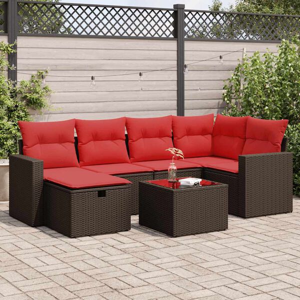 vidaXL Salon de jardin avec coussins 7 pcs marron r&eacute;sine tress&eacute;e