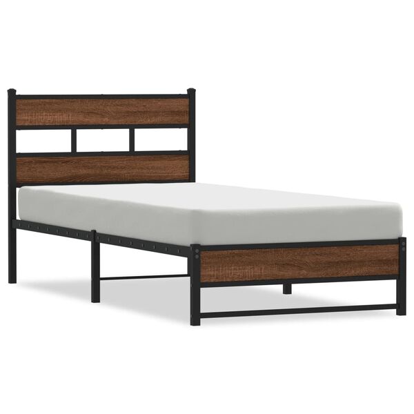 vidaXL Cadre de lit en m&eacute;tal sans matelas ch&ecirc;ne marron 100x200 cm