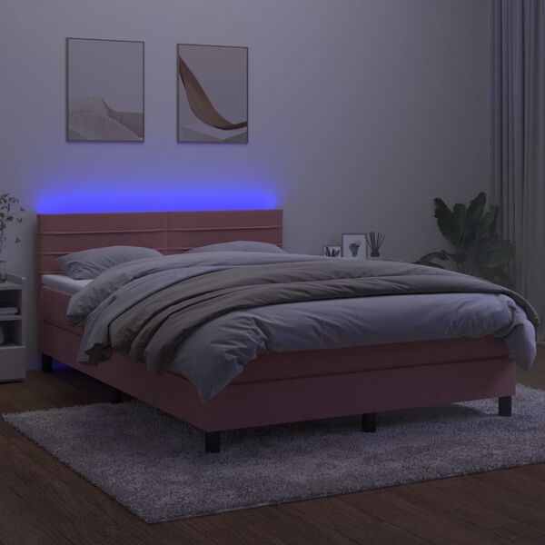 vidaXL Sommier &agrave; lattes de lit avec matelas et LED Rose 140x190 cm