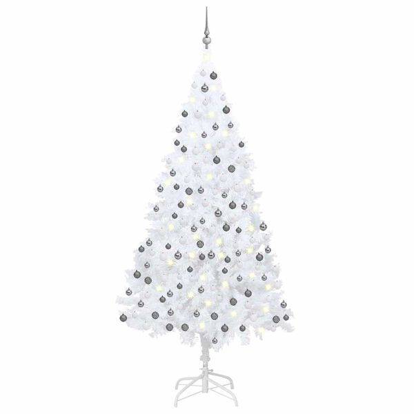 vidaXL Arbre de No&euml;l artificiel pr&eacute;-&eacute;clair&eacute; et boules blanc 240 cm
