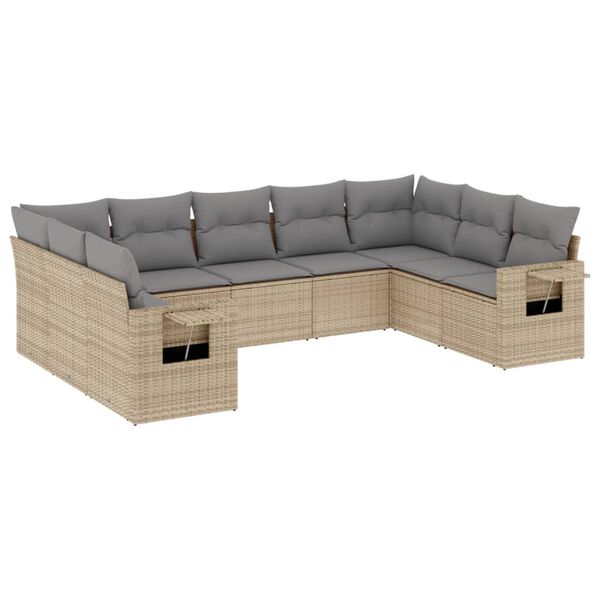 vidaXL Salon de jardin avec coussins 9 pcs beige r&eacute;sine tress&eacute;e