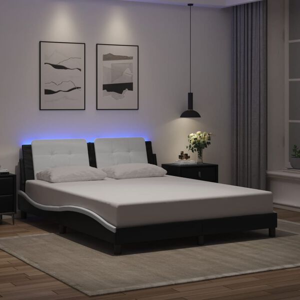 vidaXL Cadre de lit avec LED sans matelas Zadar noir et blanc 160x200 cm