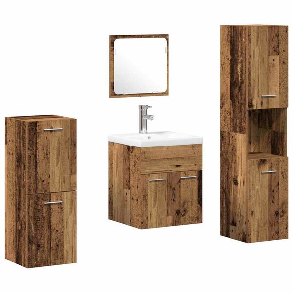 vidaXL Ensemble de mobilier de salle de bain 4 pcs Bois Ancien