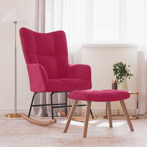 vidaXL Chaise &agrave; bascule avec repose-pied Rouge bordeaux Velours