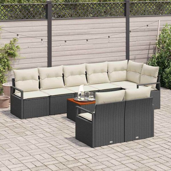 vidaXL Ensemble de canap&eacute; de jardin avec coussin 9 pcs Noir polyrotin