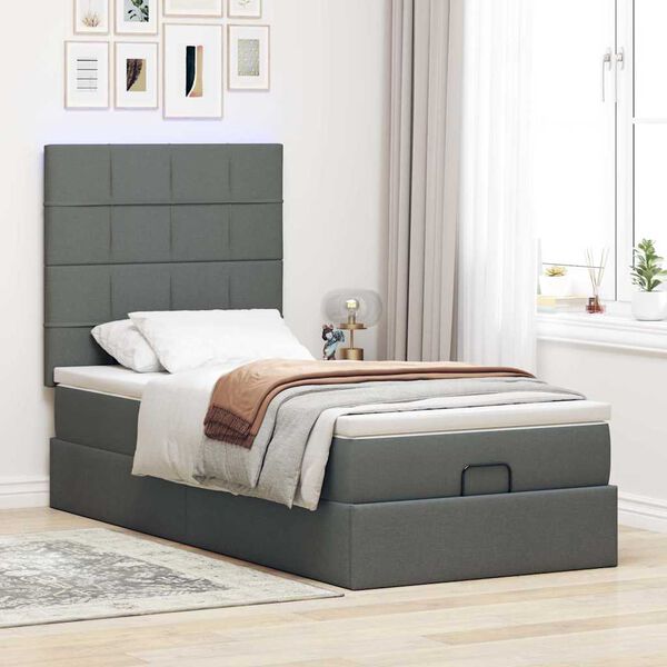 vidaXL Cadre de lit ottoman avec matelas gris foncé 100x200 cm tissu