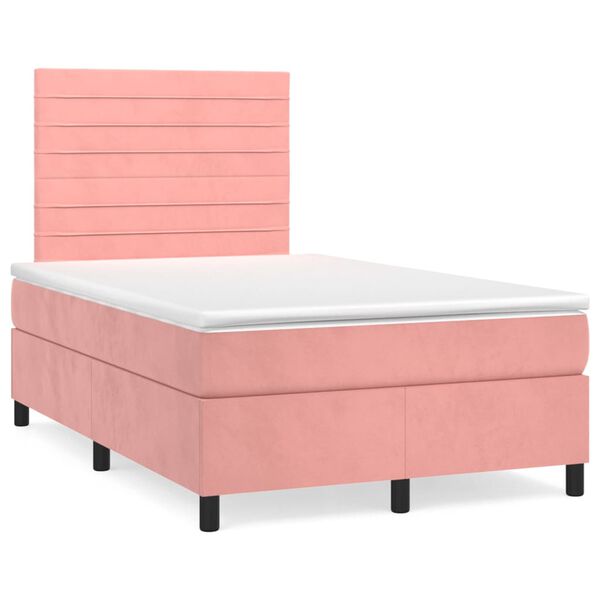 vidaXL Sommier &agrave; lattes de lit avec matelas Rose 120x200 cm Velours