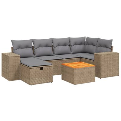 vidaXL Salon de jardin avec coussins 7pcs mélange beige résine tressée