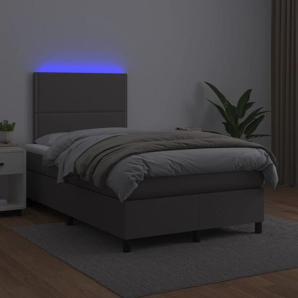 vidaXL Sommier &agrave; lattes de lit matelas LED gris 120x190 cm similicuir