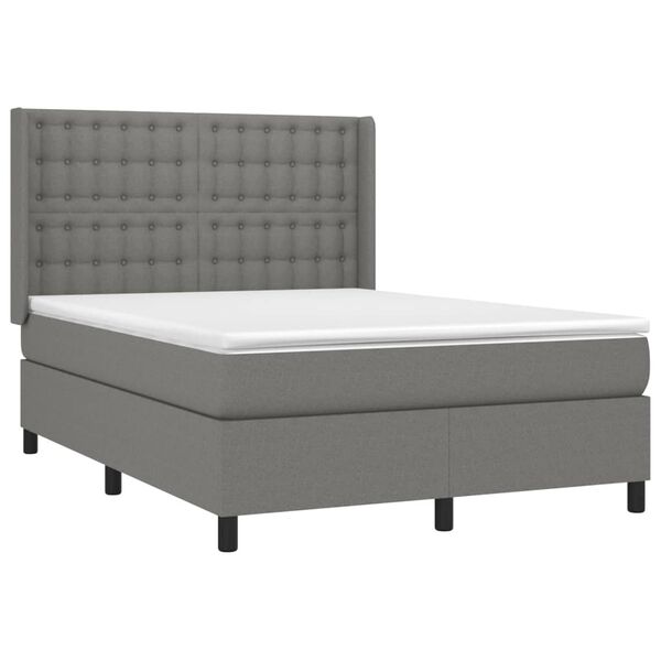 vidaXL Sommier &agrave; lattes de lit avec matelas Gris fonc&eacute; 140x190cm Tissu