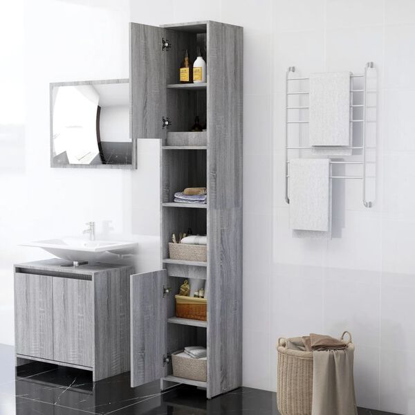 vidaXL Armoire de bain Sonoma gris 30x30x183,5 cm Bois d'ing&eacute;nierie