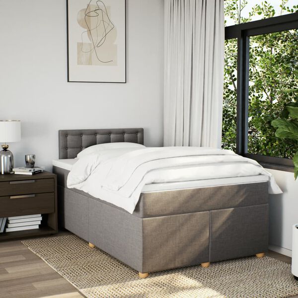 vidaXL Sommier &agrave; lattes de lit avec matelas Taupe 120x200 cm Tissu