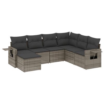 vidaXL Salon de jardin avec coussins 7 pcs gris résine tressée