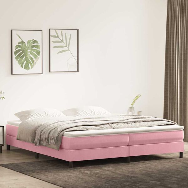 vidaXL Sommier &agrave; lattes de lit avec matelas rose 180x210 cm velours