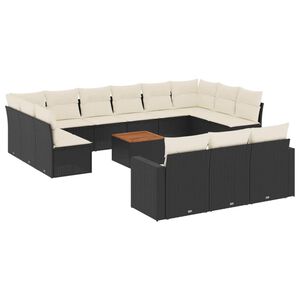 vidaXL Salon de jardin avec coussins 14 pcs noir r&eacute;sine tress&eacute;e
