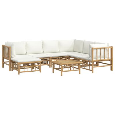 vidaXL Salon de jardin 8 pcs avec coussins blanc crème bambou