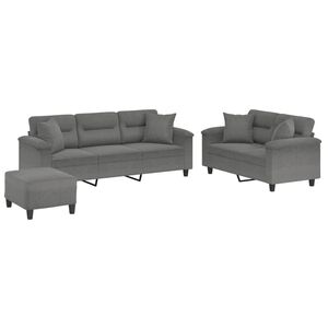 vidaXL Ensemble de canap&eacute;s 3 pcs coussins Gris fonc&eacute; Tissu microfibre