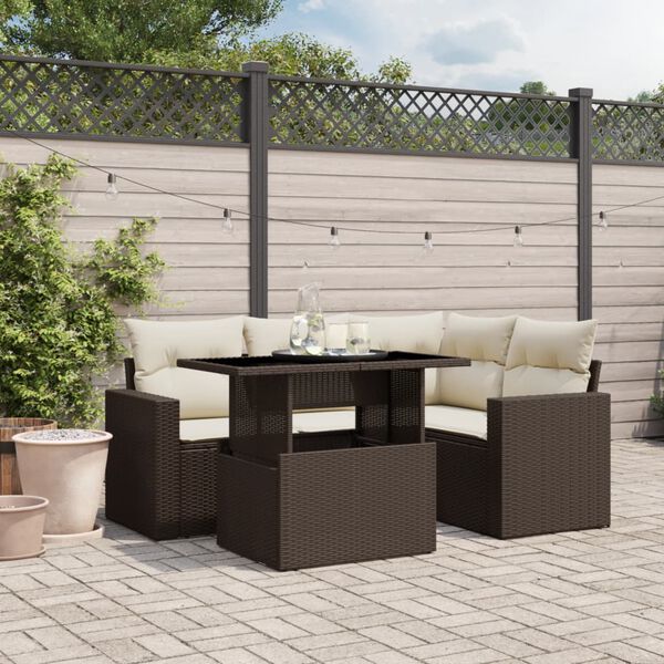 vidaXL Salon de jardin avec coussins 5 pcs marron r&eacute;sine tress&eacute;e