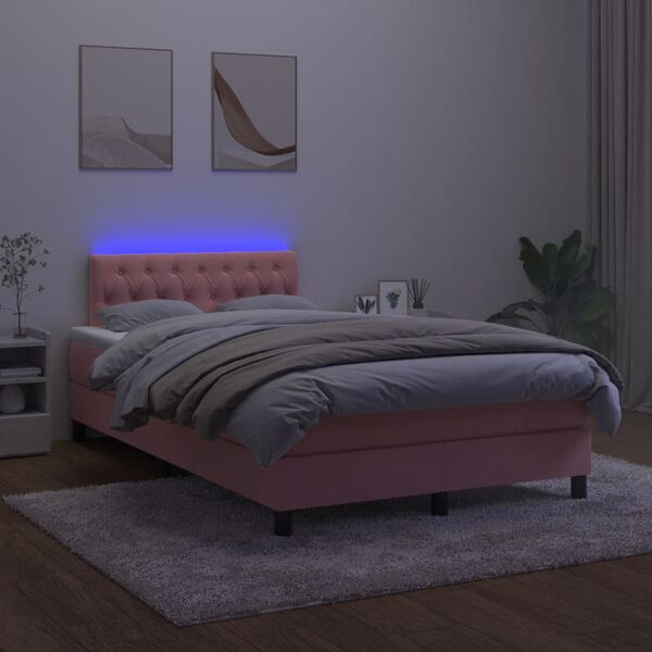 vidaXL Sommier &agrave; lattes de lit et matelas LED rose 120x190 cm velours
