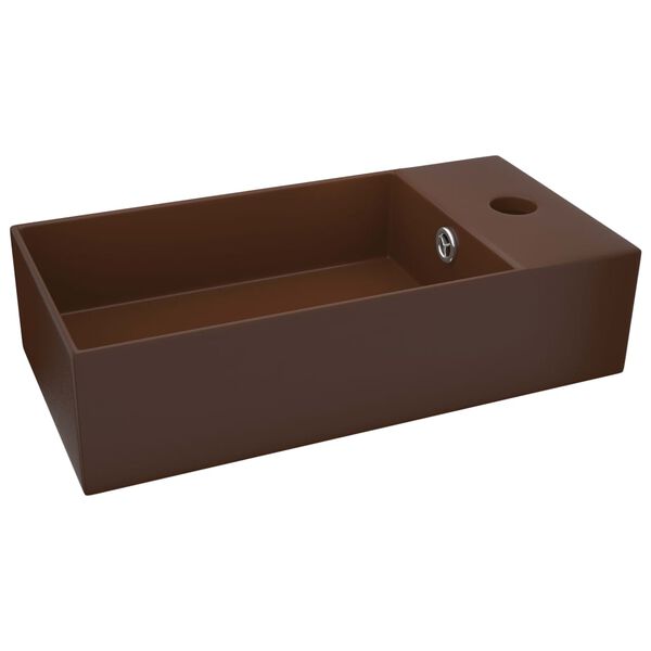 vidaXL Lavabo de salle de bain avec trop-plein C&eacute;ramique Marron fonc&eacute;