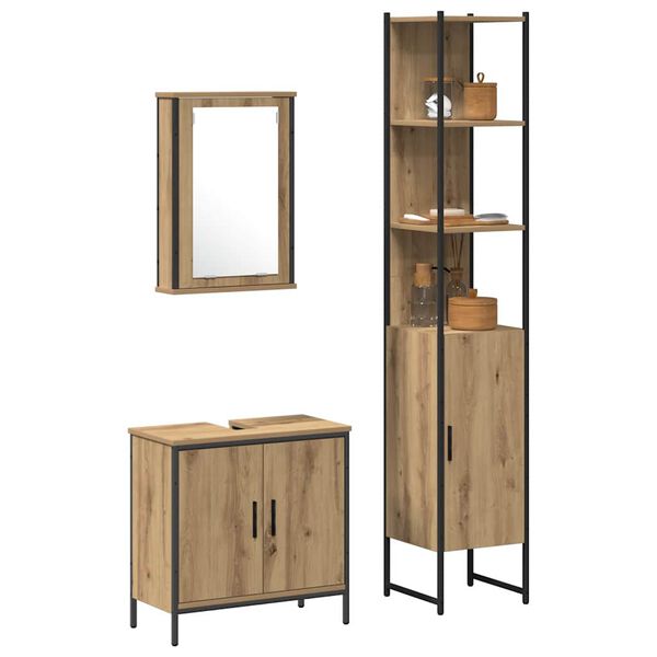 vidaXL Ensemble de mobilier de salle de bain avec &eacute;tag&egrave;re 3 pcs Marron