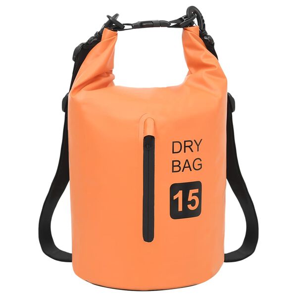 vidaXL Sac sec avec fermeture &eacute;clair Orange 15 L PVC