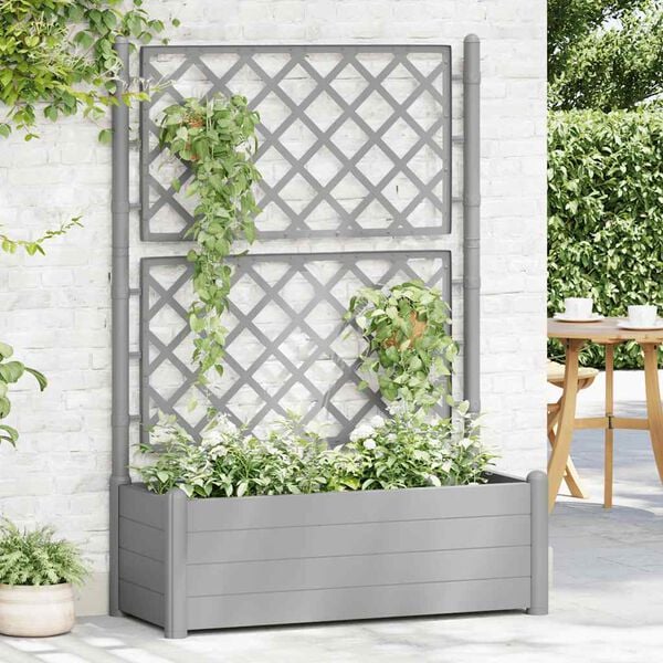 vidaXL Jardini&egrave;re avec treillis 100x43x142 cm PP Gris pierre