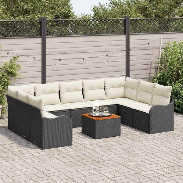 vidaXL Ensemble de canap&eacute; de jardin avec coussin 10 pcs Noir polyrotin
