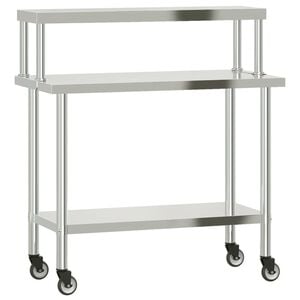 vidaXL Table de travail de cuisine avec &eacute;tag&egrave;re 110x55x120 cm inox
