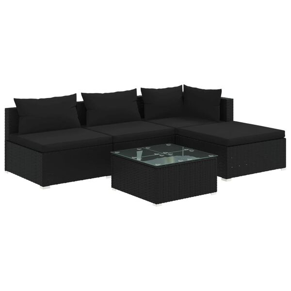 vidaXL Salon de jardin 5 pcs avec coussins R&eacute;sine tress&eacute;e Noir