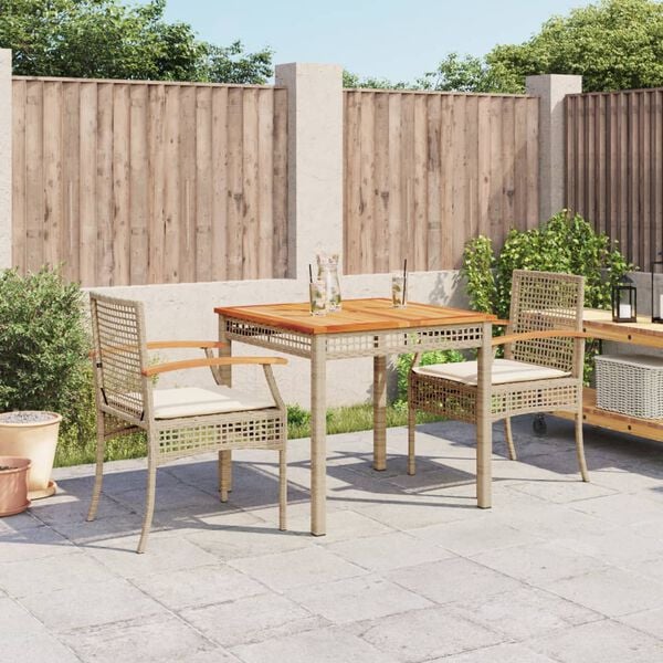 vidaXL Ensemble à manger de jardin et coussins 3 pcs Beige poly rotin