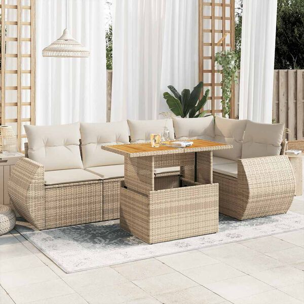 vidaXL Salon de jardin avec coussins 6 pcs beige r&eacute;sine tress&eacute;e