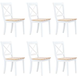 vidaXL Chaises &agrave; manger lot de 6 blanc et bois clair bois h&eacute;v&eacute;a massif