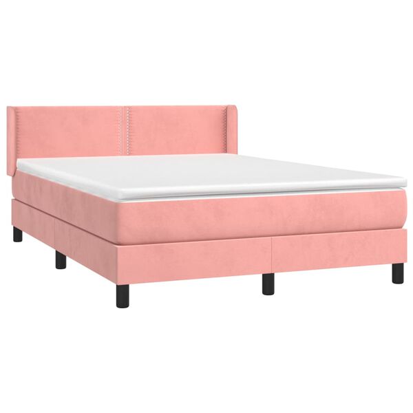 vidaXL Sommier &agrave; lattes de lit avec matelas Rose 140x200 cm Velours