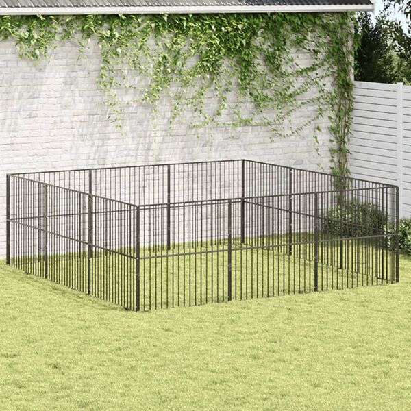 vidaXL Parc pour chien 12 panneaux noir acier galvanis&eacute;