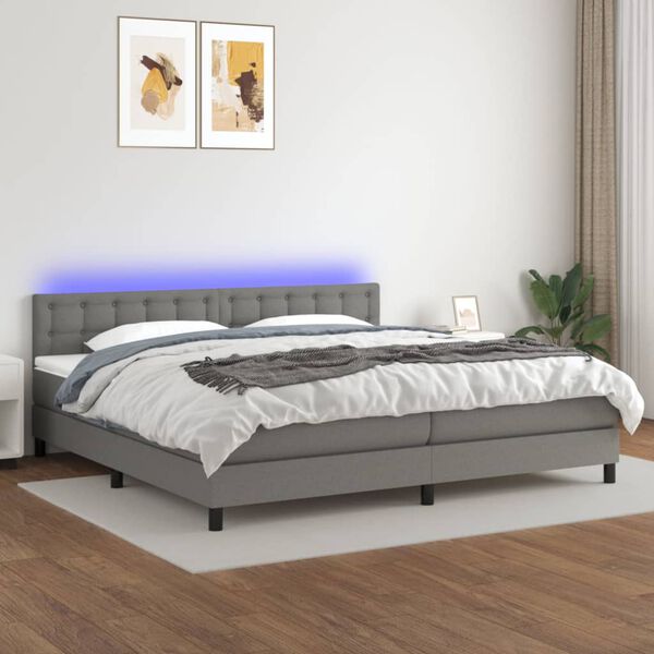 vidaXL Sommier &agrave; lattes de lit et matelas et LED Gris fonc&eacute; 200x200 cm