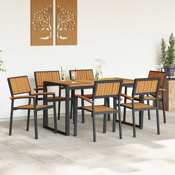vidaXL Ensemble de salle à manger pour jardin 7 pcs Noir