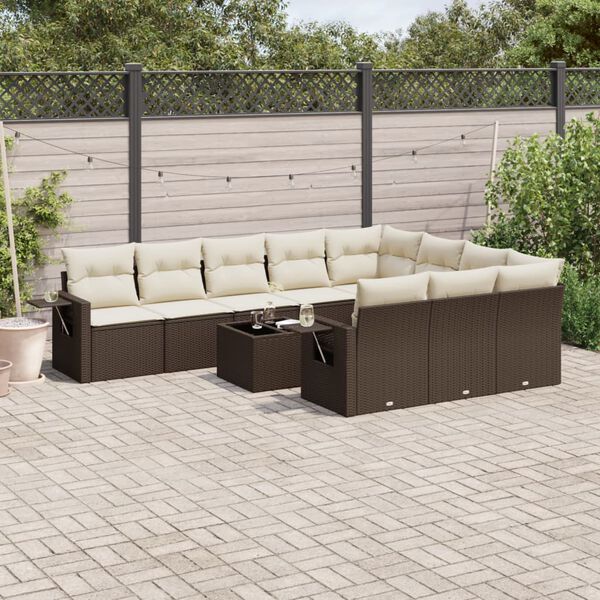 vidaXL Salon de jardin et coussins 11 pcs marron r&eacute;sine tress&eacute;e