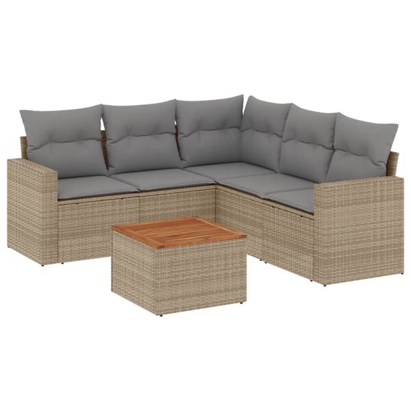 vidaXL Salon de jardin avec coussins 6 pcs beige r&eacute;sine tress&eacute;e