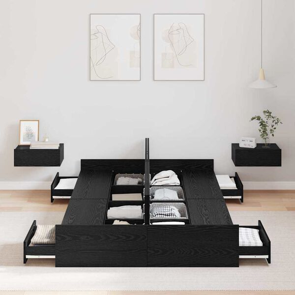 vidaXL Cadre de lit avec rangement avec tiroir Ch&ecirc;ne noir 120 x 190 cm