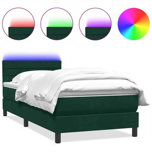 vidaXL Sommier &agrave; lattes de lit et matelas et LED vert fonc&eacute; 90x210 cm velours