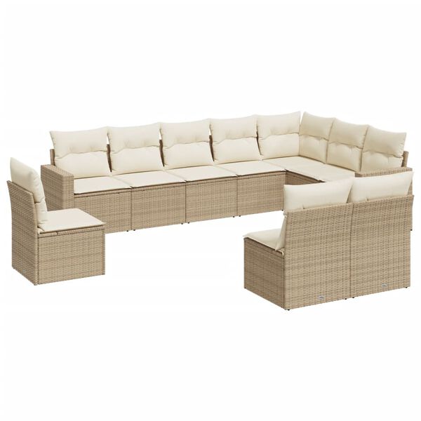 vidaXL Salon de jardin avec coussins 10 pcs beige r&eacute;sine tress&eacute;e