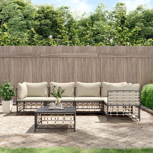 vidaXL Salon de jardin 6 pcs avec coussins anthracite r&eacute;sine tress&eacute;e